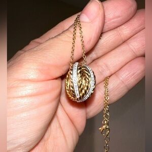Designer look Gold lab diamond sphere necklace twisted rope design 14k …
